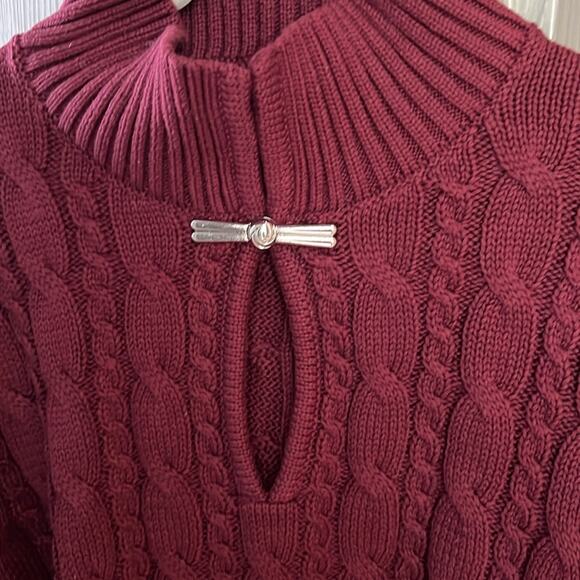 NWT preppy cable knit sweater silver clip by Commense burgundy XL - Picture 7 of 9